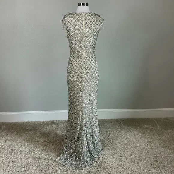 Mac Duggal Crystal Fringed Sequined Column Gown Silver and Gold Size 6 Dress - Picture 7 of 12